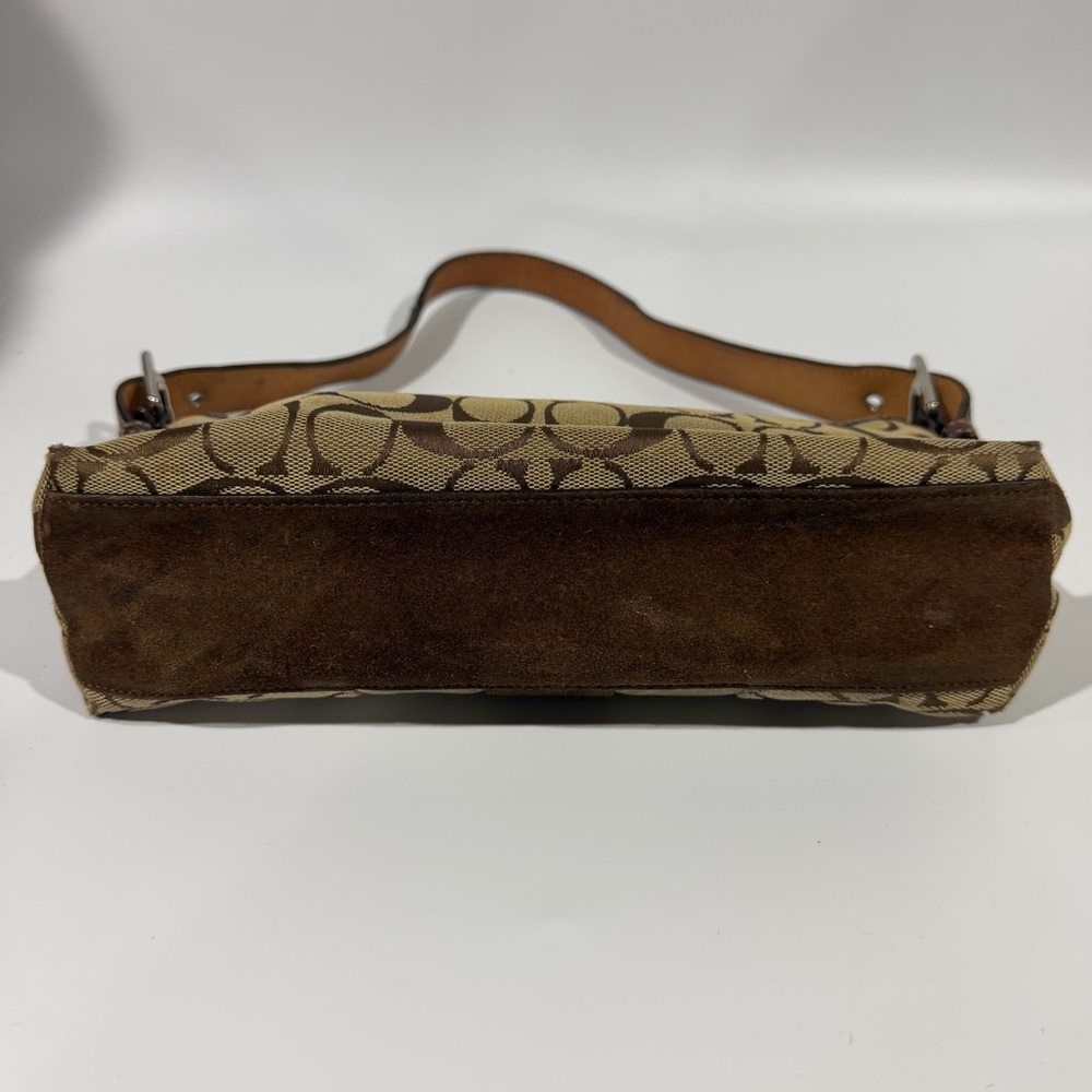 Vintage Coach Signature Brown Suede Stripe Monogram Demi Baguette Shoulder Bag - Picture 9 of 13